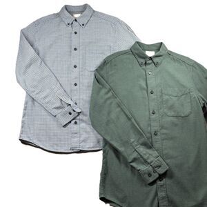 LL Bean Men Button Down Shirt LOT Houndstooth Cotton 508103 Blue Green SM M188